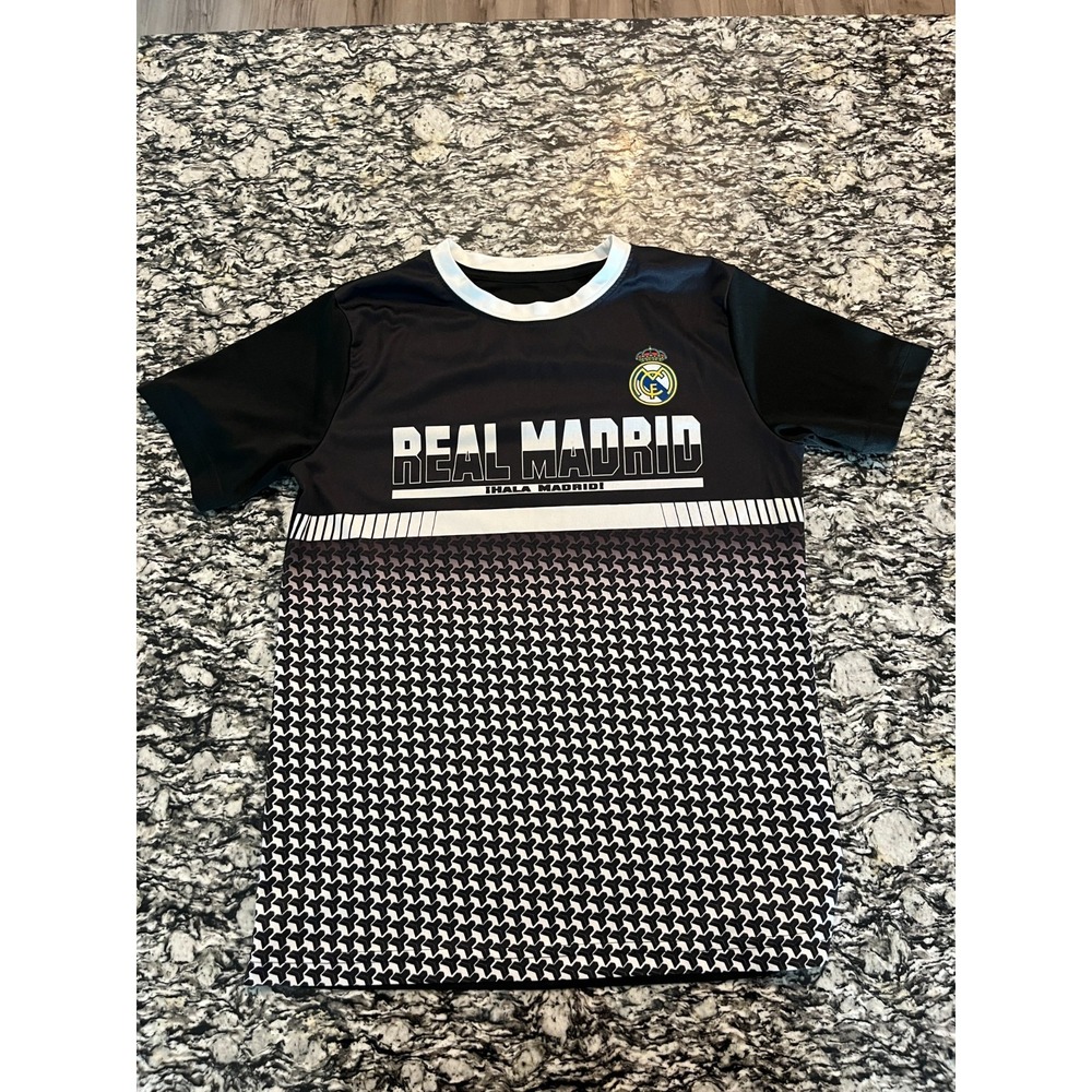 Real Madrid‎ Football Jersey Mens Large Black White Logo Hala Madrid Y Nada Mas